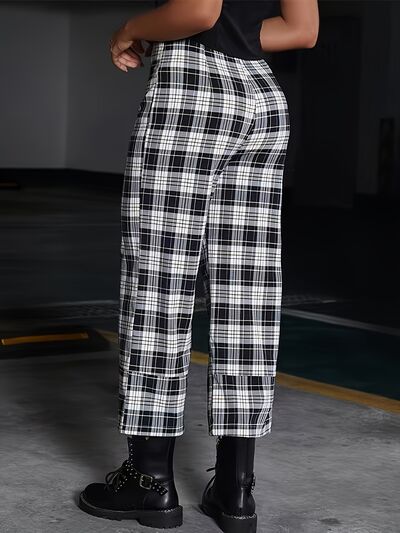 Full Size Plaid High Waist Pants elegancydose
