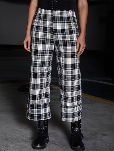 Full Size Plaid High Waist Pants elegancydose