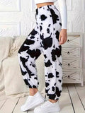 Fuzzy Cow Print Elastic Waist Pants elegancydose