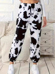 Fuzzy Cow Print Elastic Waist Pants elegancydose