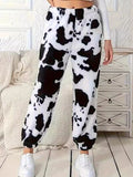 Fuzzy Cow Print Elastic Waist Pants elegancydose