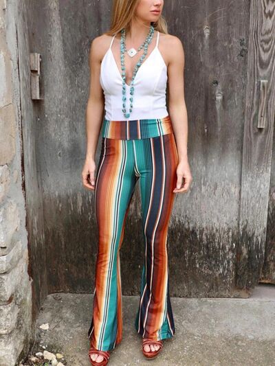 High Waist Striped Bootcut Pants elegancydose