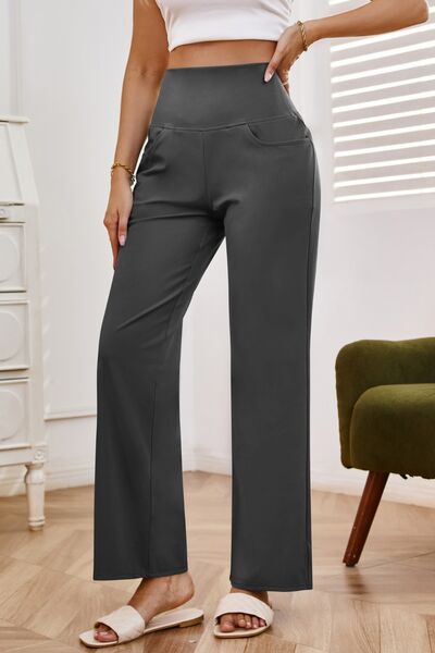 High Waist Wide Leg Pants with Pockets elegancydose
