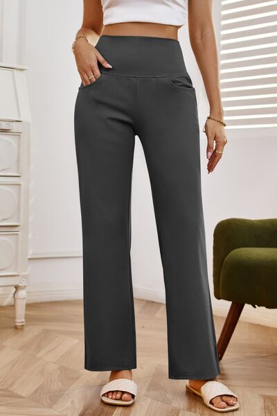 High Waist Wide Leg Pants with Pockets elegancydose