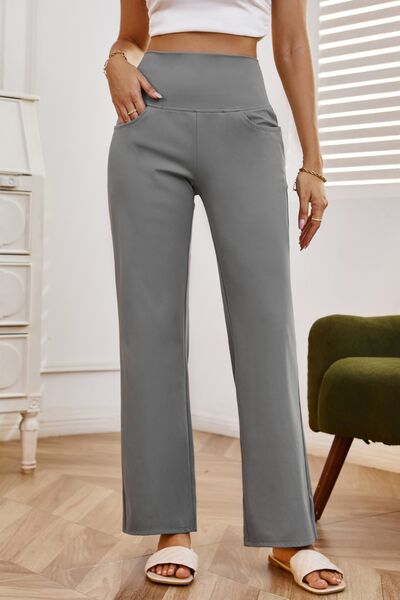 High Waist Wide Leg Pants with Pockets elegancydose