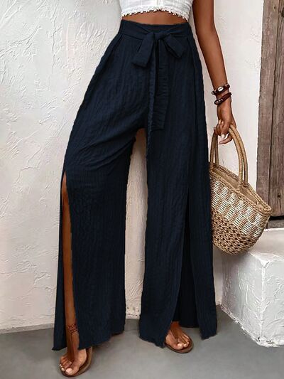 Honey Tied Slit Wide Leg Pants elegancydose