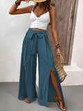 Honey Tied Slit Wide Leg Pants elegancydose
