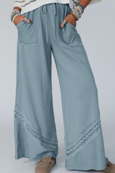 Lace Detail Wide Leg Pants elegancydose