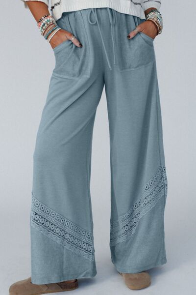 Lace Detail Wide Leg Pants elegancydose