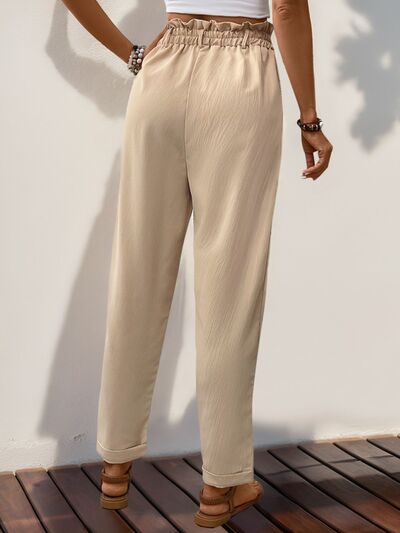Perfee Frill High Waist Pants with Pockets elegancydose