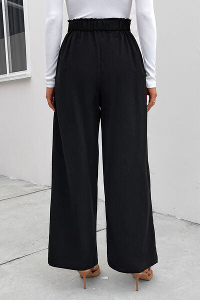 Perfee High Waist Ruched Pocketed Wide Leg Pants elegancydose