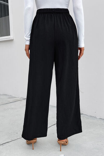 Perfee High Waist Ruched Tie Front Wide Leg Pants elegancydose
