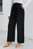 Perfee High Waist Ruched Tie Front Wide Leg Pants elegancydose