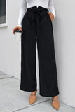 Perfee High Waist Ruched Tie Front Wide Leg Pants elegancydose