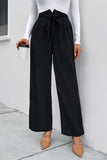 Perfee High Waist Ruched Tie Front Wide Leg Pants elegancydose