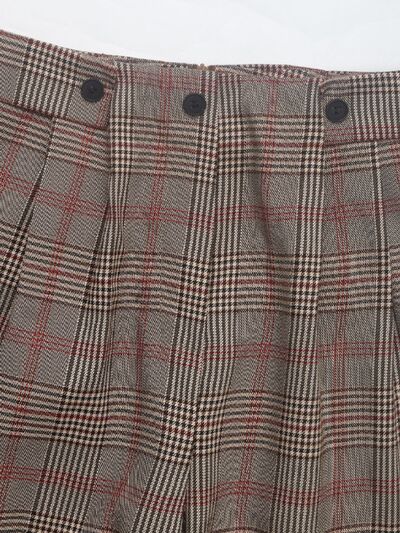 Perfee Plaid Straight Pants with Pockets elegancydose