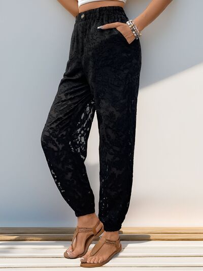 Perfee Pocketed Lace Elastic Waist Pants elegancydose