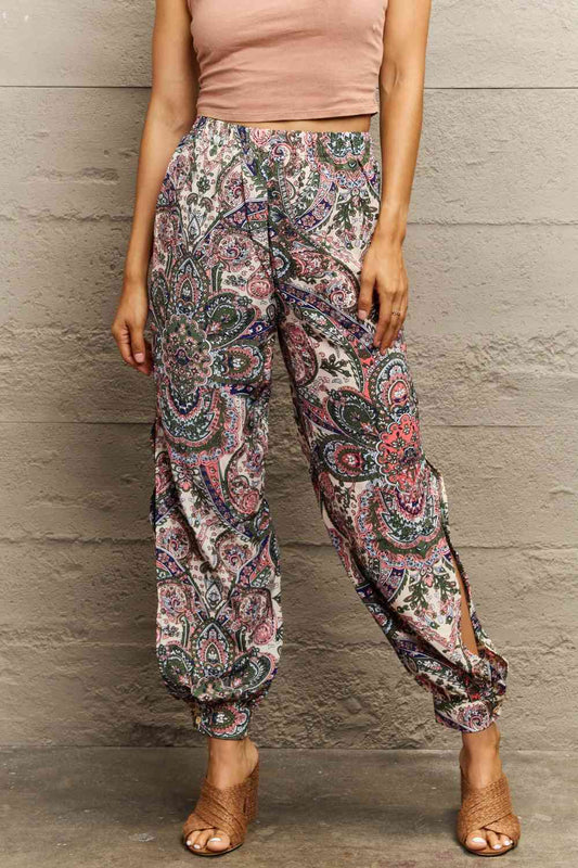 Perfee Printed Cutout Long Pants elegancydose