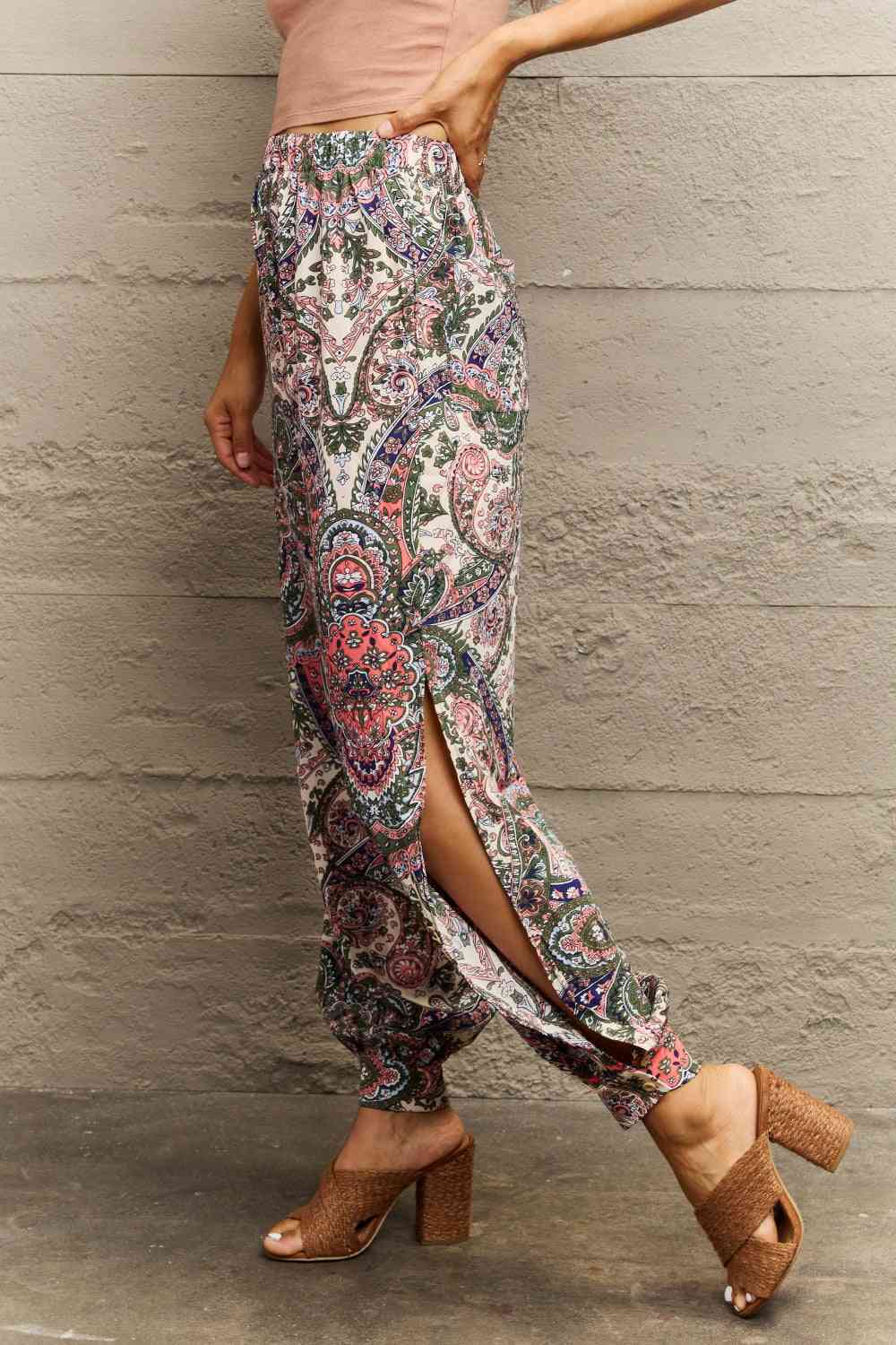 Perfee Printed Cutout Long Pants elegancydose
