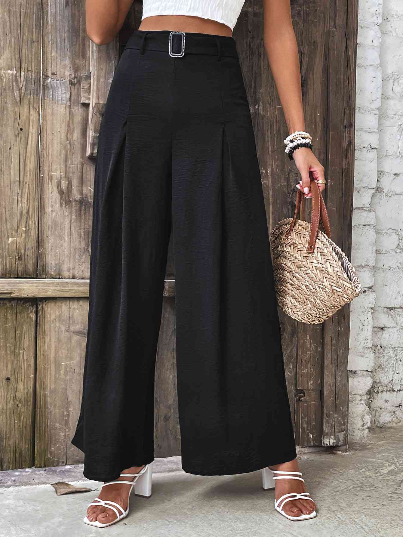 Perfee Ruched High Waist Wide Leg Pants elegancydose