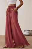 Perfee Smocked Paperbag Waist Wide Leg Pants elegancydose
