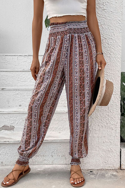 Perfee Smocked Printed High Waist Pants elegancydose
