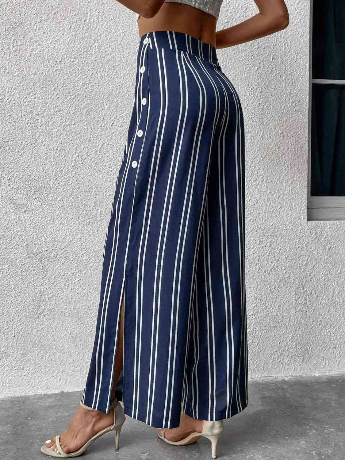Perfee Striped Slit Wide Leg Pants elegancydose