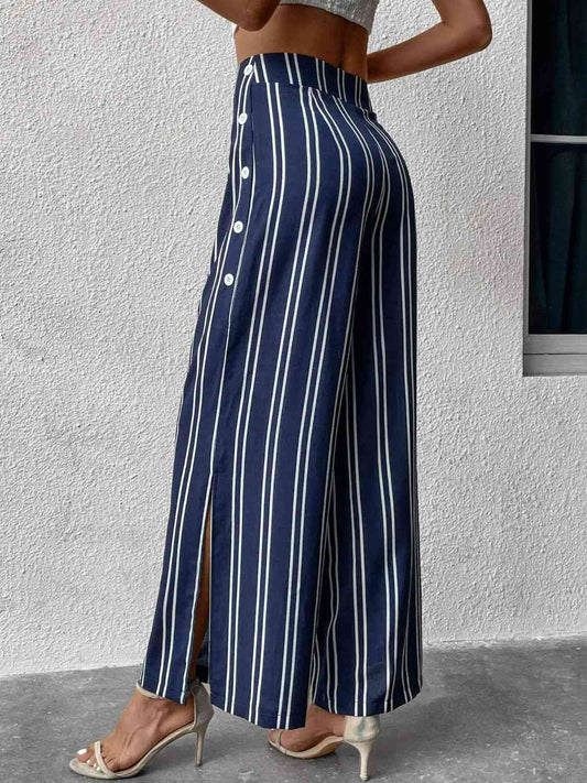Perfee Striped Slit Wide Leg Pants elegancydose