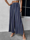 Perfee Striped Slit Wide Leg Pants elegancydose