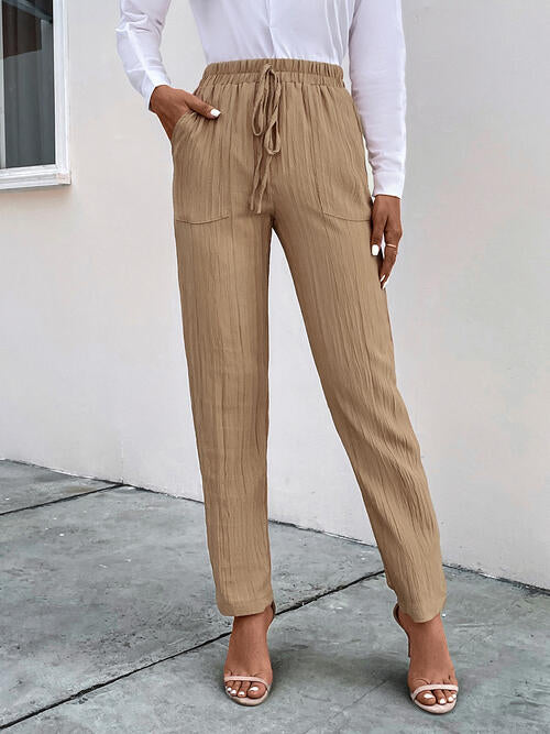 Perfee Texture Drawstring Pants with Pockets elegancydose