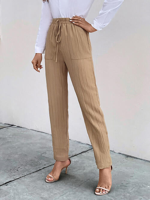 Perfee Texture Drawstring Pants with Pockets elegancydose