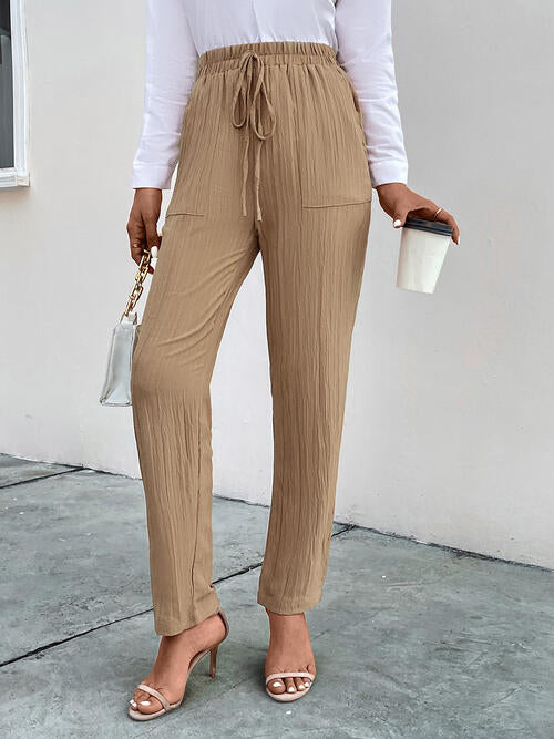 Perfee Texture Drawstring Pants with Pockets elegancydose