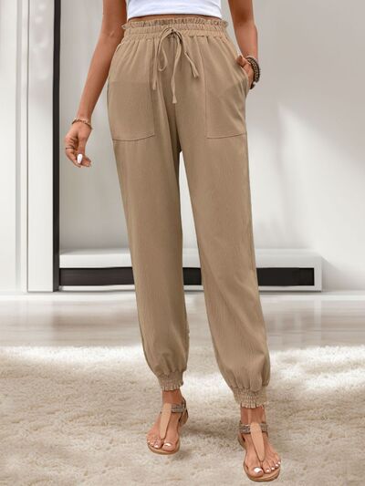 Perfee Tied Elastic Waist Pants with Pockets elegancydose