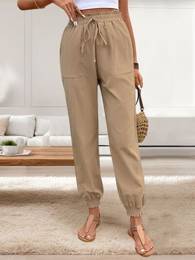 Perfee Tied Elastic Waist Pants with Pockets elegancydose
