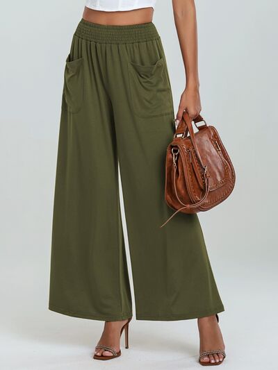 Pocketed Elastic Waist Wide Leg Pants elegancydose