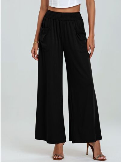 Pocketed Elastic Waist Wide Leg Pants elegancydose