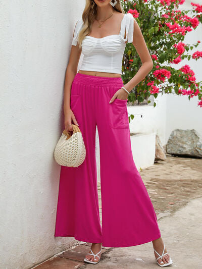 Pocketed Elastic Waist Wide Leg Pants elegancydose