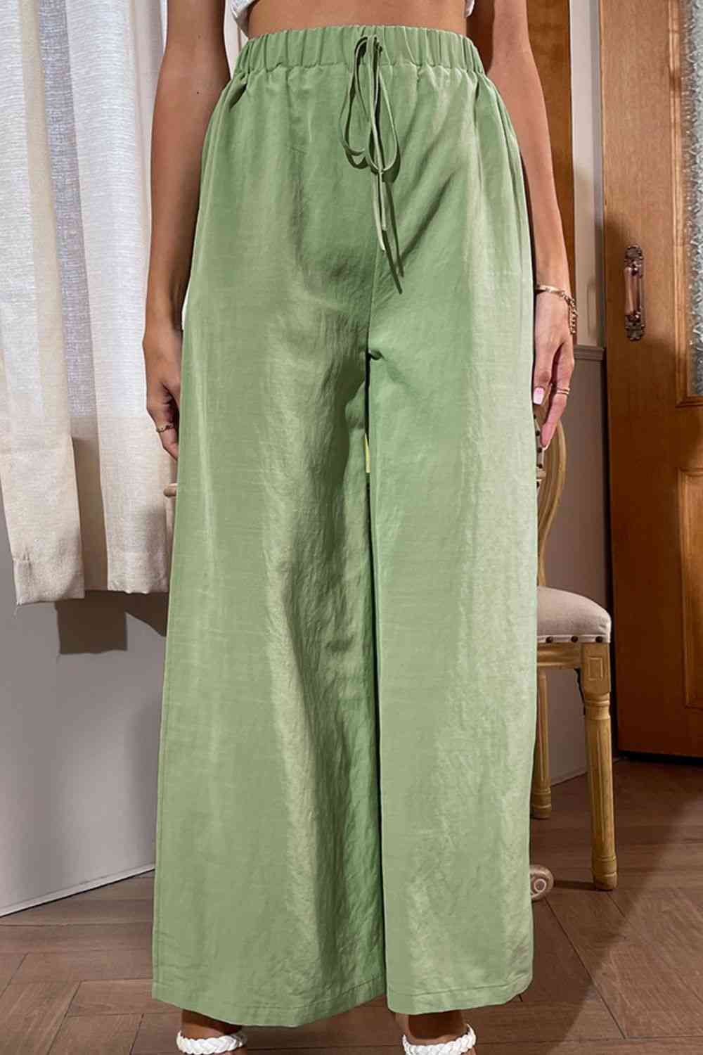 Shiny Side Slit Wide Leg Pants elegancydose