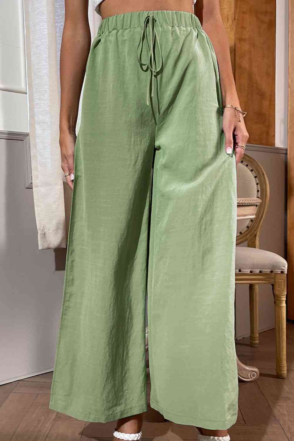 Shiny Side Slit Wide Leg Pants elegancydose