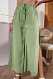 Shiny Side Slit Wide Leg Pants elegancydose