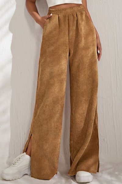 Slit Pocketed High Waist Wide Leg Pants elegancydose