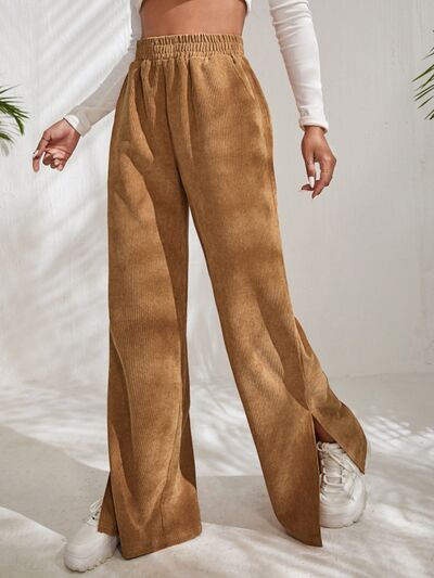 Slit Pocketed High Waist Wide Leg Pants elegancydose