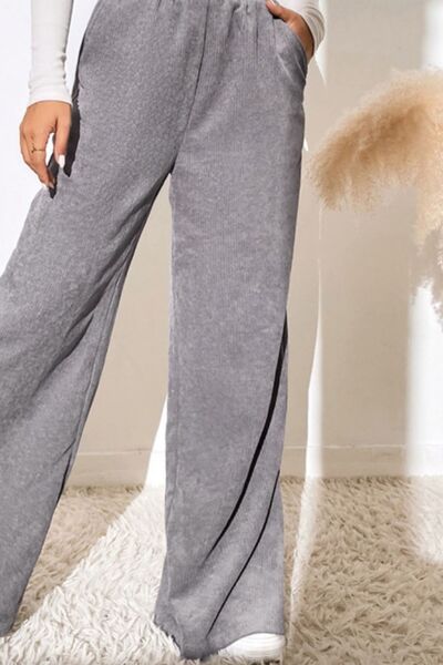 Slit Pocketed High Waist Wide Leg Pants elegancydose