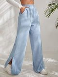 Slit Pocketed High Waist Wide Leg Pants elegancydose