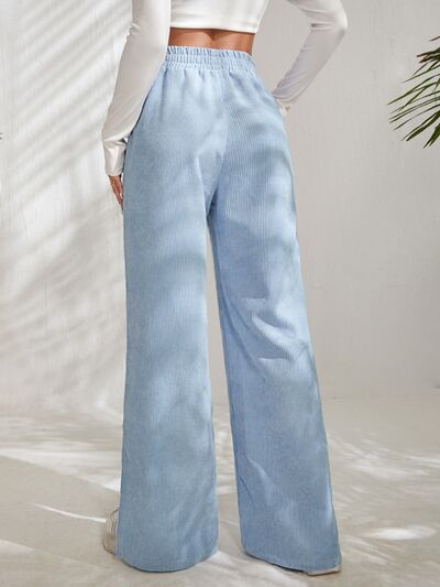 Slit Pocketed High Waist Wide Leg Pants elegancydose