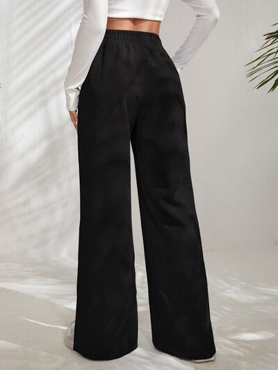Slit Pocketed High Waist Wide Leg Pants elegancydose