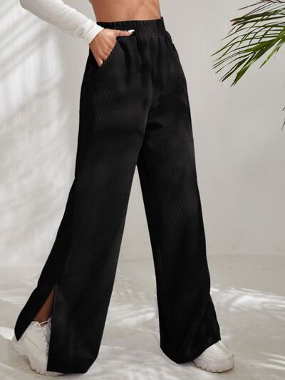 Slit Pocketed High Waist Wide Leg Pants elegancydose