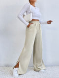 Slit Pocketed High Waist Wide Leg Pants elegancydose
