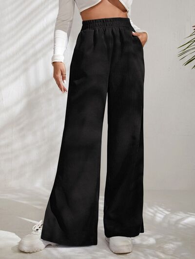 Slit Pocketed High Waist Wide Leg Pants elegancydose