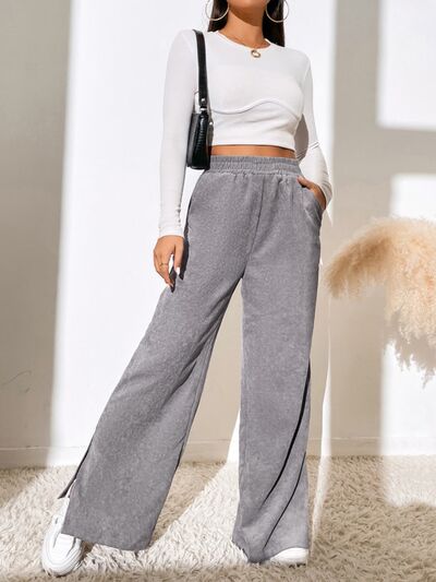 Slit Pocketed High Waist Wide Leg Pants elegancydose
